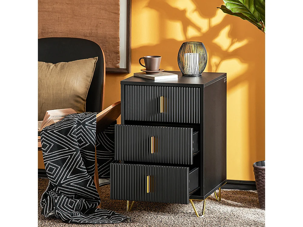 Sobuy table de chevet avec 3 tiroirs table de nuit bout de canapé table d'appoint pour salon, chambre, bureau, noir, l40xh63xp40 cm, fbt115-l-sch