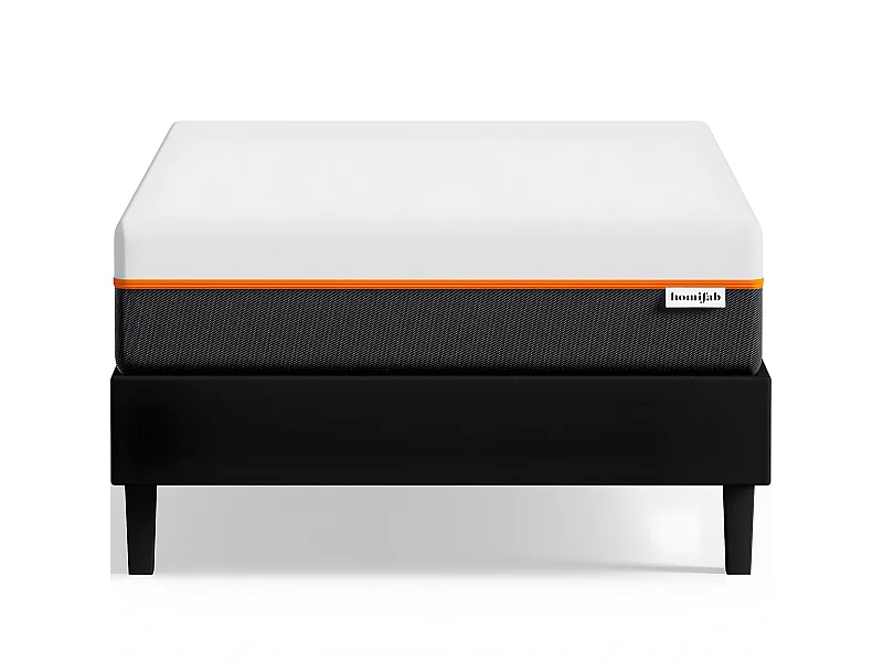 Ensemble sommier à lattes 90x190 cm en tissu noir + Matelas mousse gel à mémoire de forme, double confort - Dual Confort