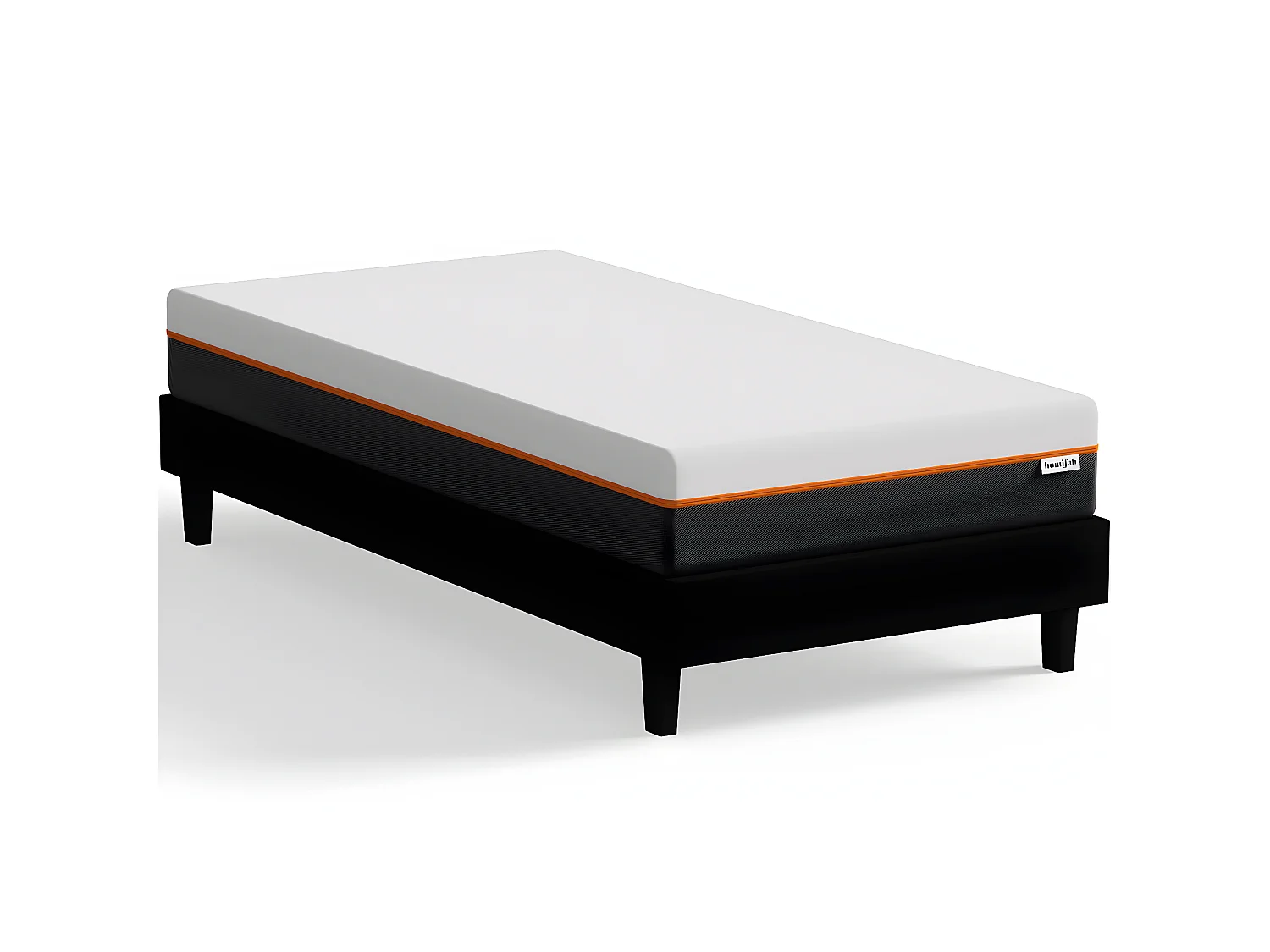 Ensemble sommier à lattes 90x190 cm en tissu noir + Matelas mousse gel à mémoire de forme, double confort - Dual Confort