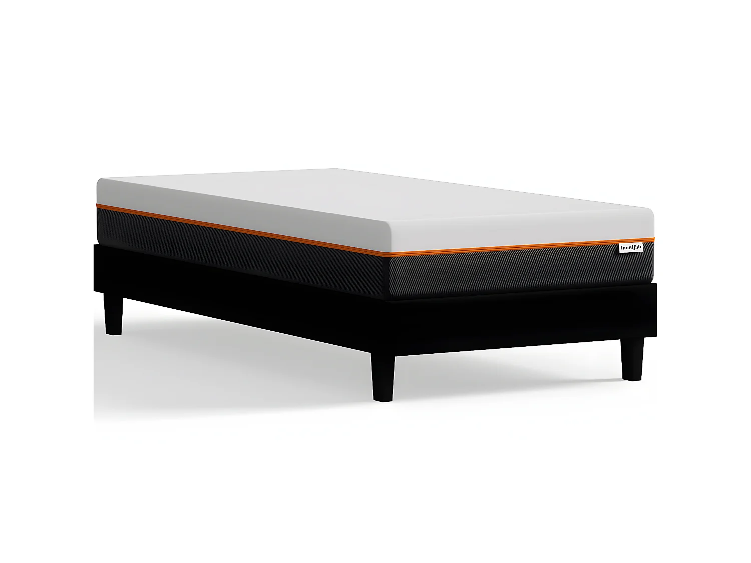 Ensemble sommier à lattes 90x190 cm en tissu noir + Matelas mousse gel à mémoire de forme, double confort - Dual Confort