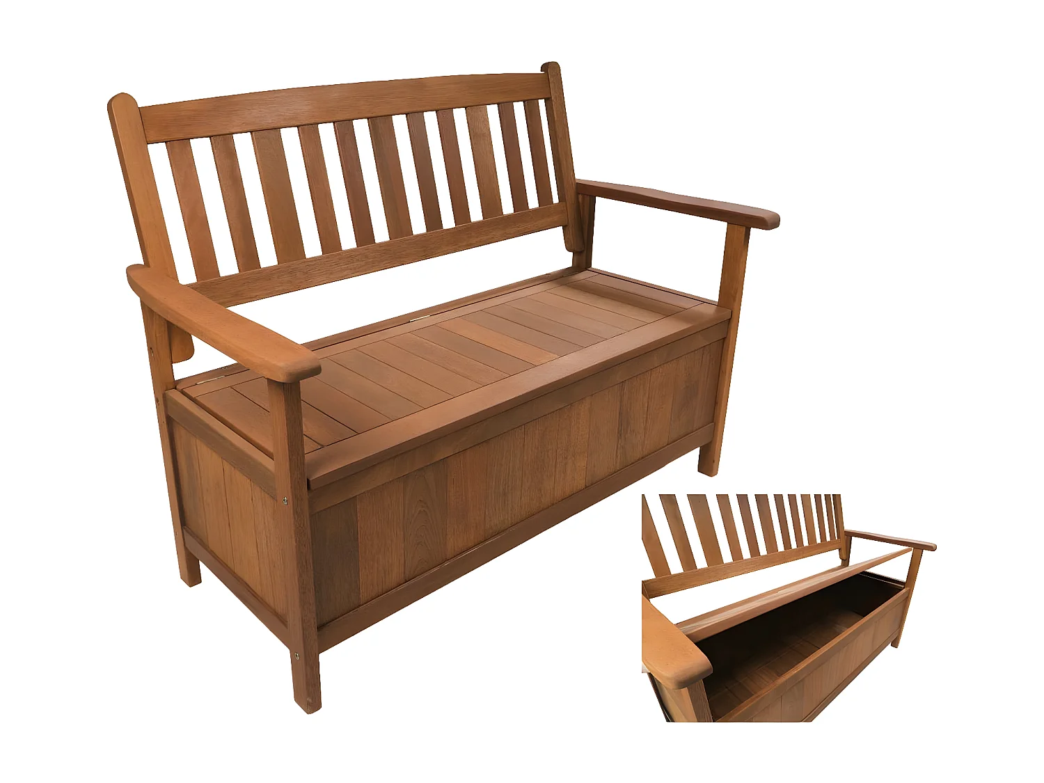Tuinbank met opbergruimte "Manille" van natuurlijk hout - 2 plaatsen