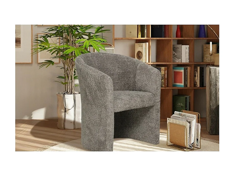 Fauteuil de salon KYOTO – Confortable – Tissu bouclé brun – Style moderne et cosy