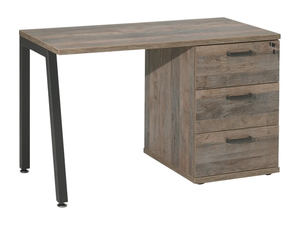 Stevig bureau van verouderd eikenhout met 3-ladenblok - Collectie SUZI - Ideaal voor kleine ruimtes