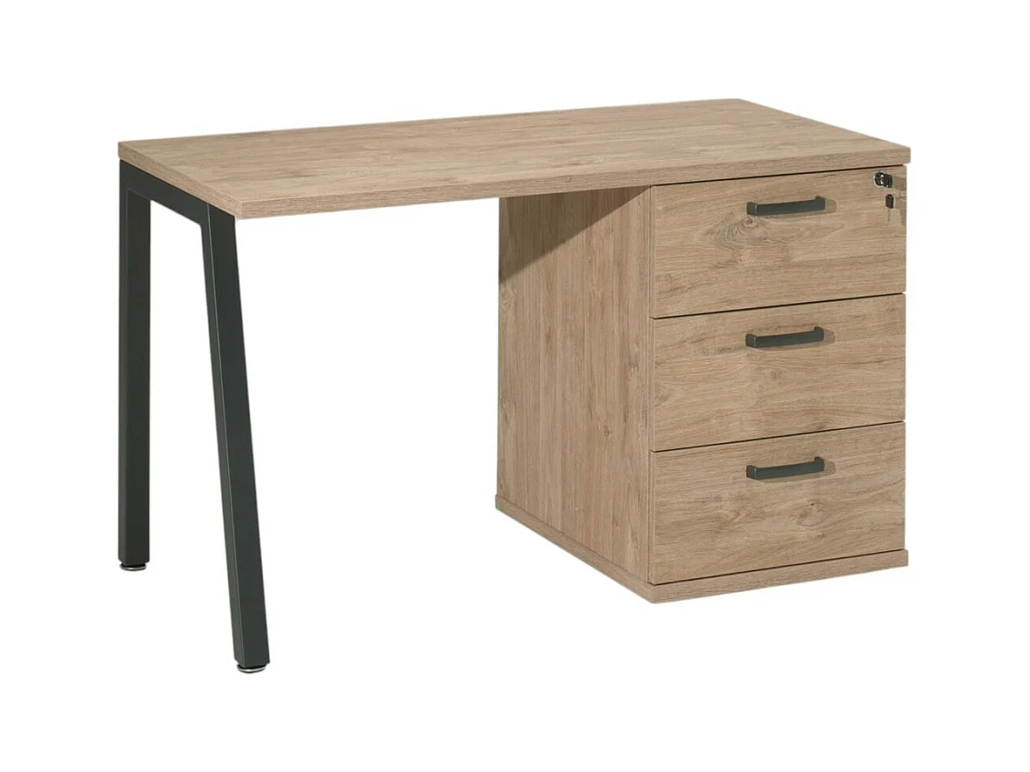 Bureau robuste chêne doré avec caisson 3 tiroirs – Collection SUZI – Spécial petit espace