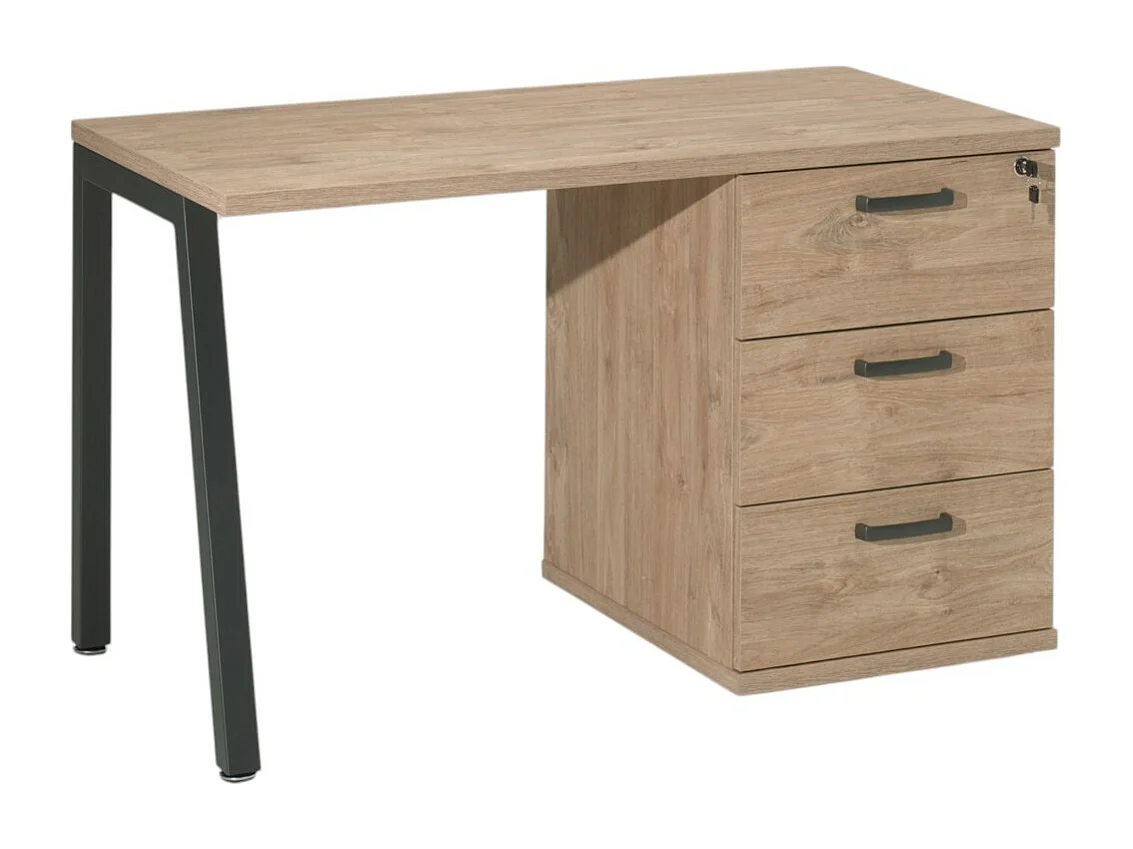 Bureau robuste chêne doré avec caisson 3 tiroirs – Collection SUZI – Spécial petit espace