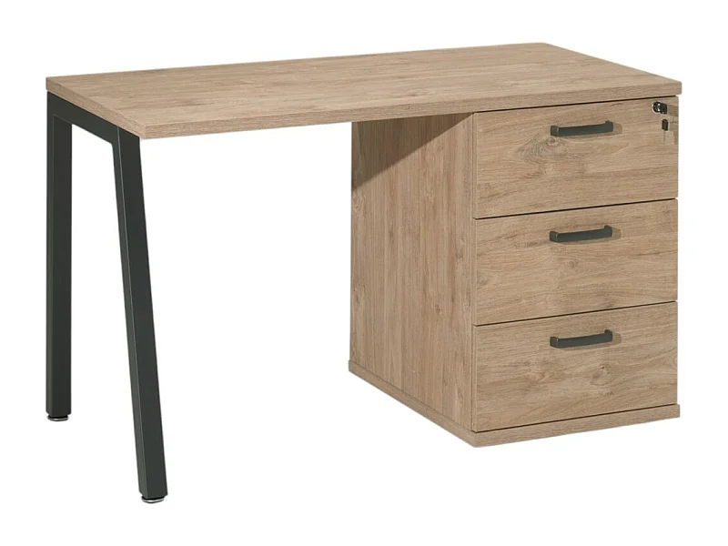 Bureau robuste chêne doré avec caisson 3 tiroirs – Collection SUZI – Spécial petit espace