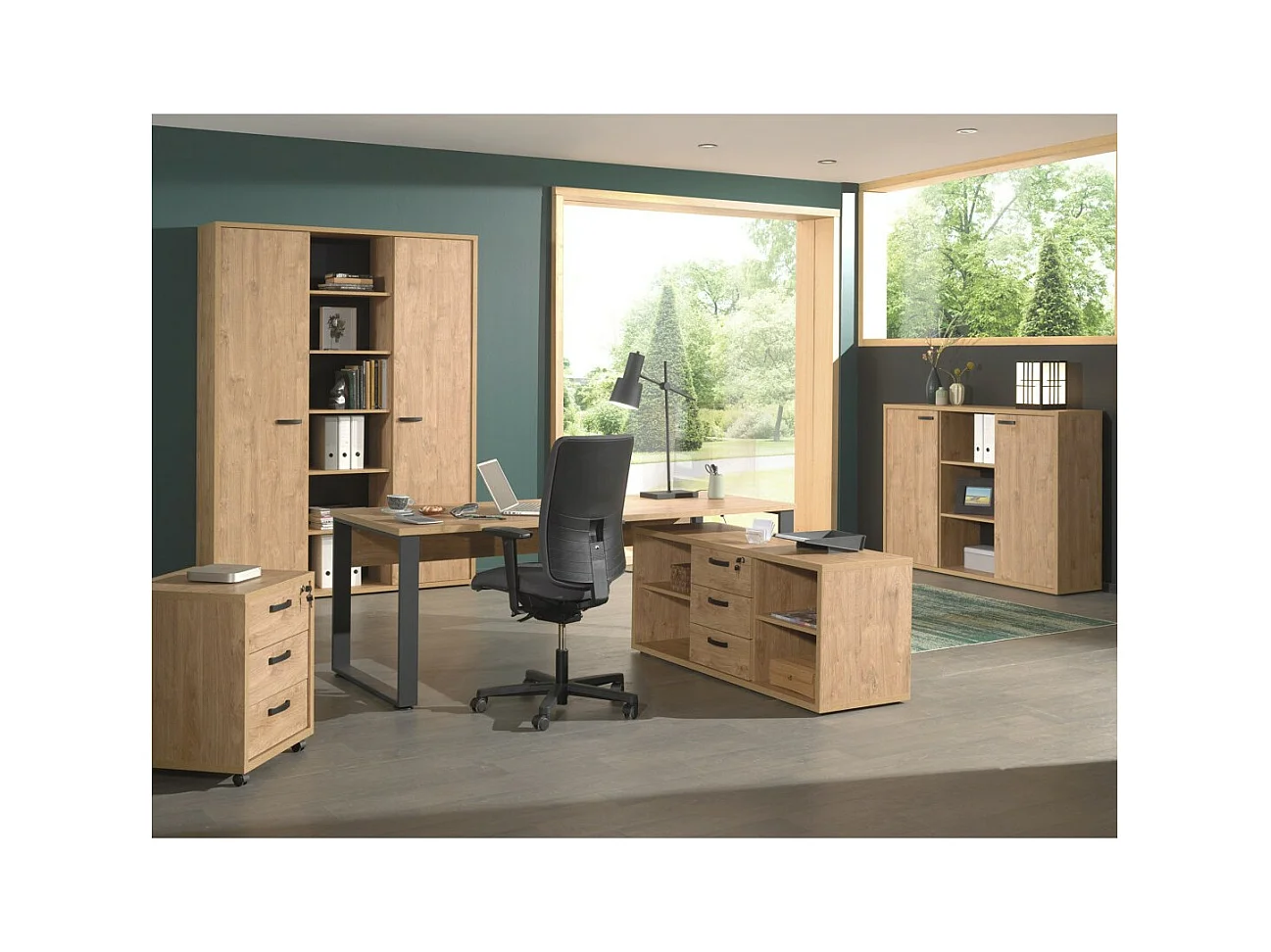 Ensemble de 5 meubles de bureau professionnel coloris chêne doré collection DEPÉ