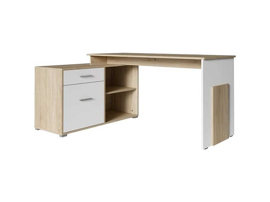 Bureau d'angle - chêne clair et blanc - Collection COMO