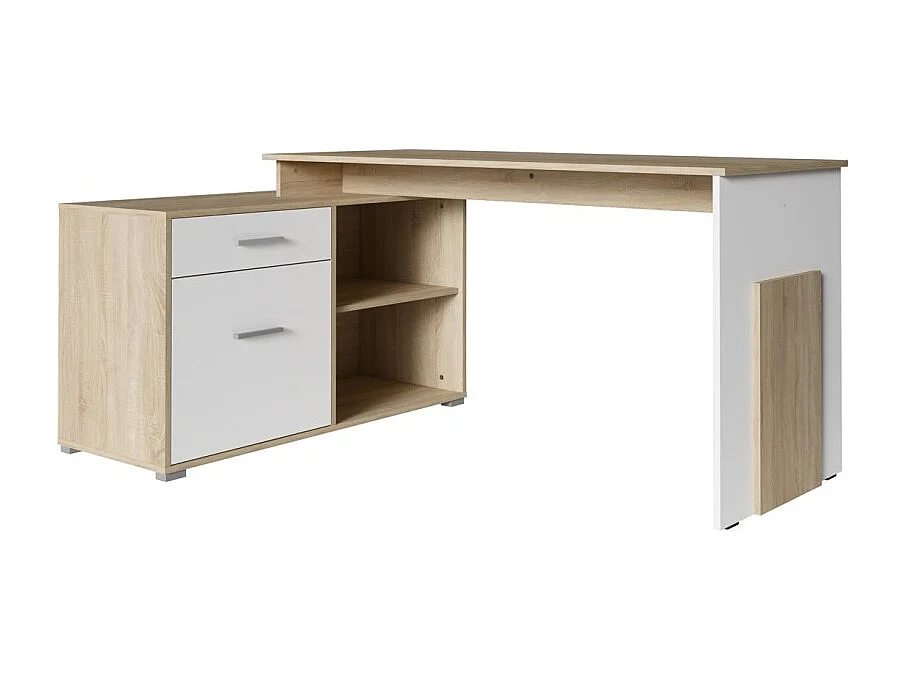 Bureau d'angle - chêne clair et blanc - Collection COMO