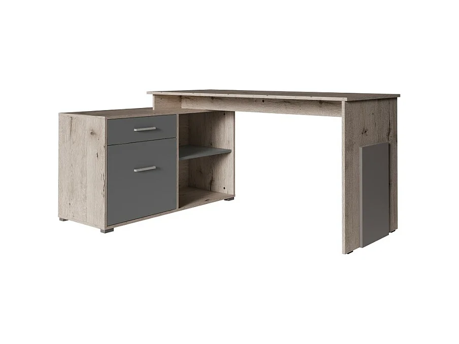 Bureau d'angle - chêne Wellington et gris graphite - Collection COMO