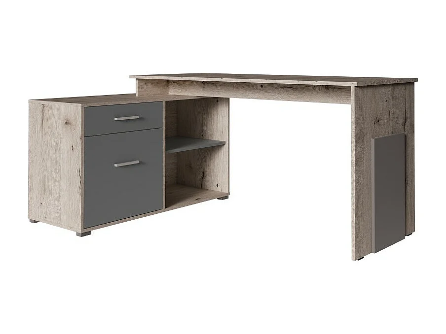 Bureau d'angle - chêne Wellington et gris graphite - Collection COMO