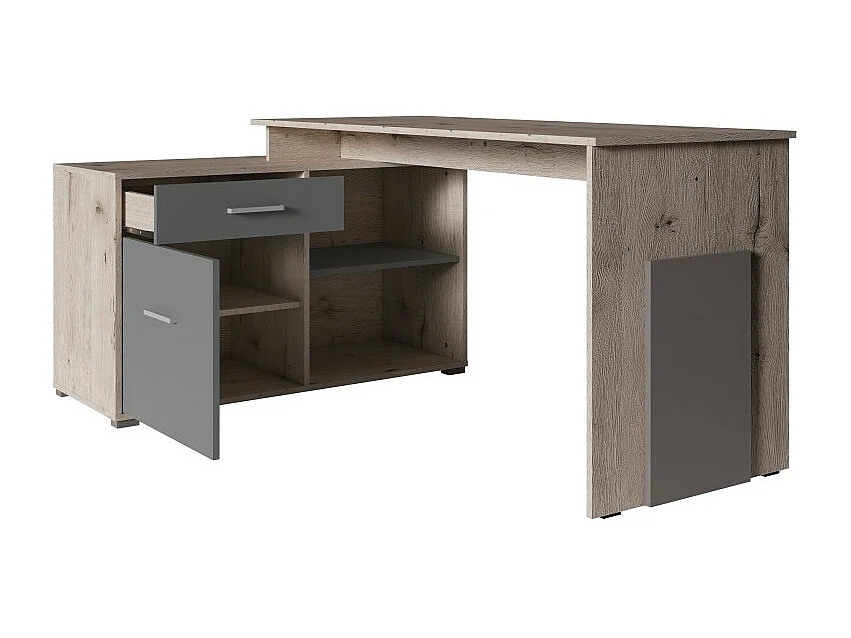 Bureau d'angle - chêne Wellington et gris graphite - Collection COMO