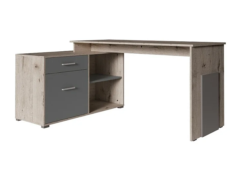 Bureau d'angle - chêne Wellington et gris graphite - Collection COMO