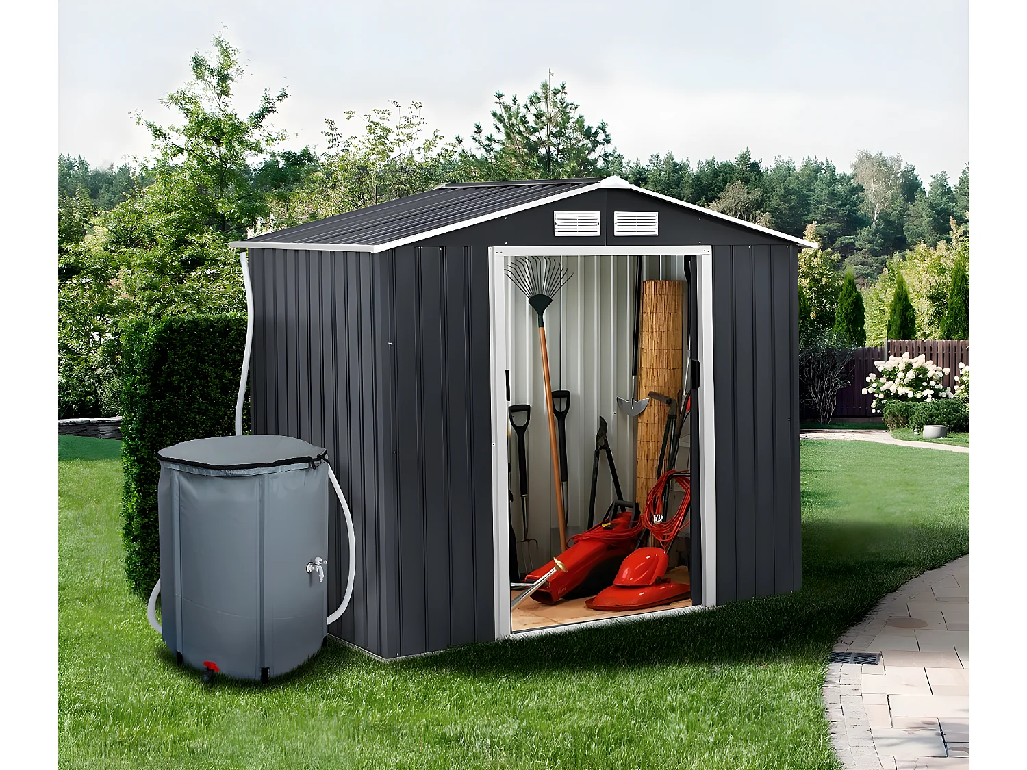 Recuperador de agua flexible de PVC de 500 L - Gris para jardín y casa