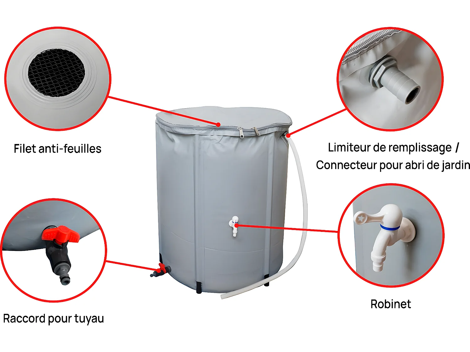 Recuperador de agua flexible en PVC 200 L - Gris, solución ecológica y práctica