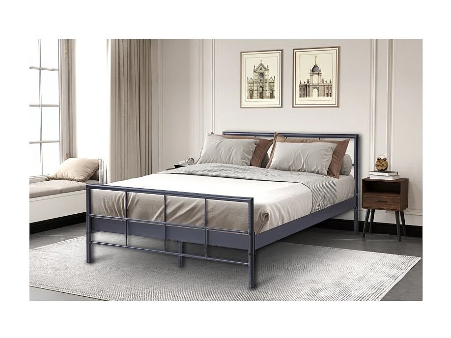 Cama de metal 140x200 cm SORA, color gris oscuro