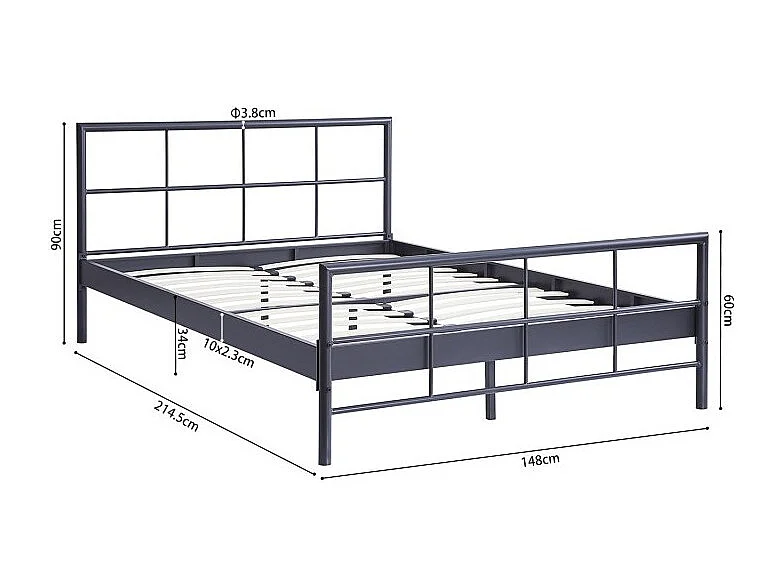 Cama de metal 140x200 cm SORA, color gris oscuro