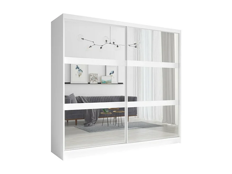 Armoire 230 cm 2 portes coulissantes avec miroir - blanc - Collection NOFI