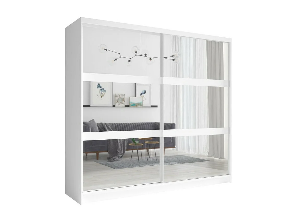 Armadio 230 cm con 2 porte scorrevoli con specchio - bianco - Collezione NOFI