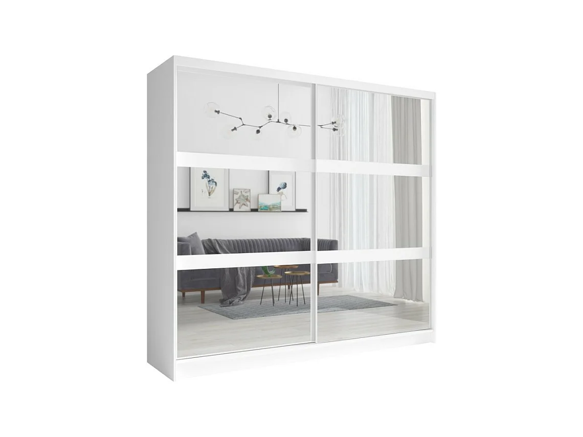 Armoire 230 cm 2 portes coulissantes avec miroir - blanc - Collection NOFI