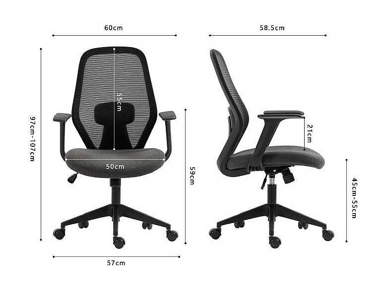 Bureaustoel JANE - Zwart en grijs netweefsel - Comfort en moderniteit voor uw werkruimte