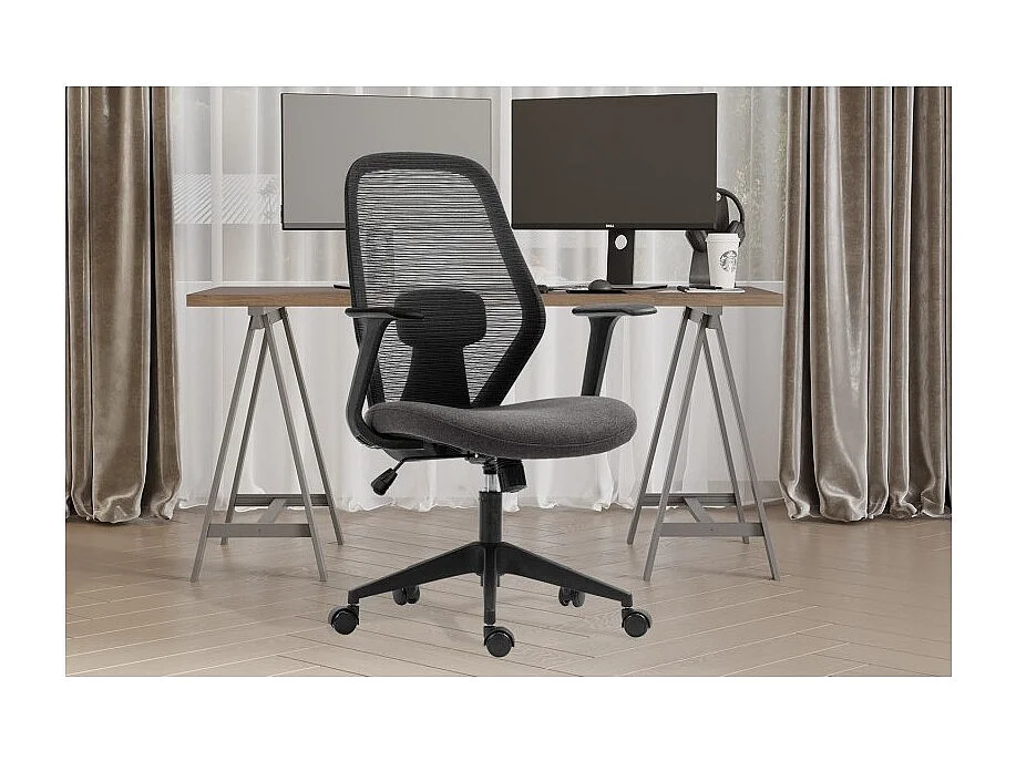 Chaise de bureau JANE – Tissu filet noir et gris – Confort et modernité pour votre espace de travail