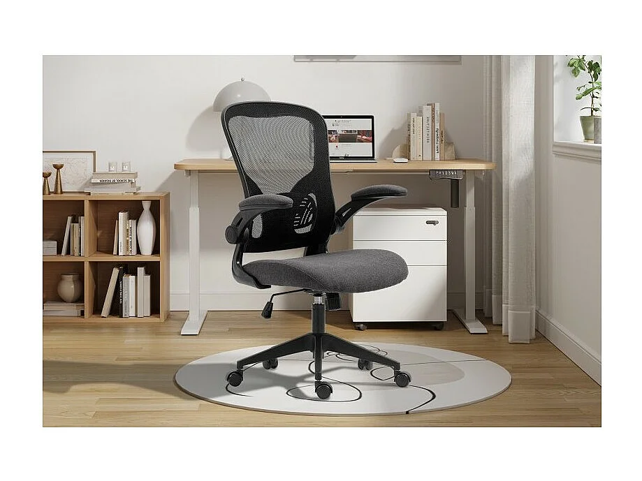 Chaise de bureau IPOLIST – Tissu filet noir et gris – Confort et modernité pour votre espace de travail