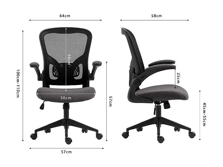 Chaise de bureau IPOLIST – Tissu filet noir et gris – Confort et modernité pour votre espace de travail