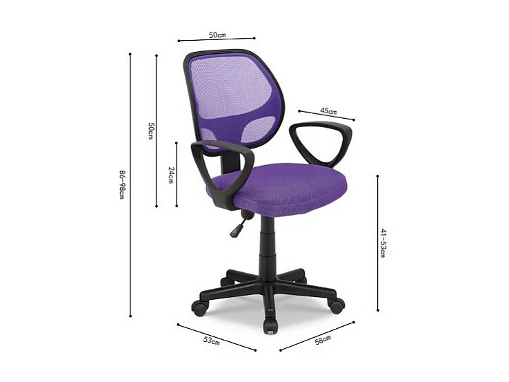 Bureaustoel IPOLIST - Paars mesh stof - Verstelbare hoogte 86-98 cm - Moderne en ergonomische stijl