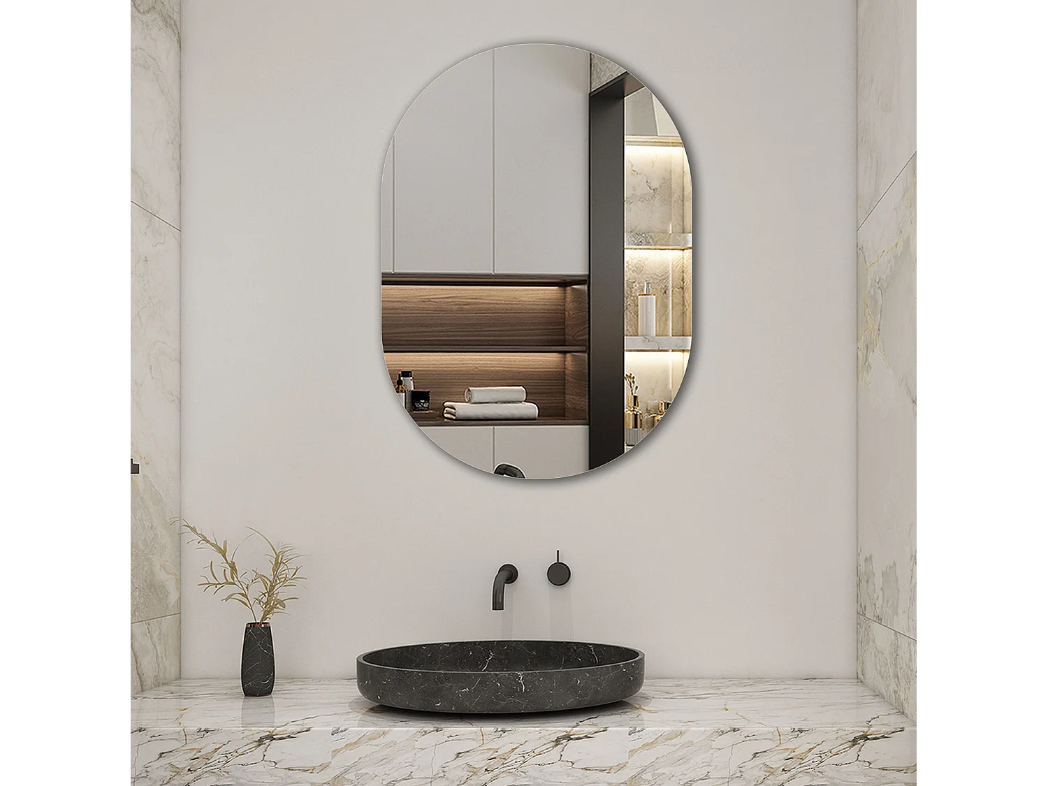 AICA Miroir non lumineux ovale 60 x 100cm, Mural Miroir salle de bain