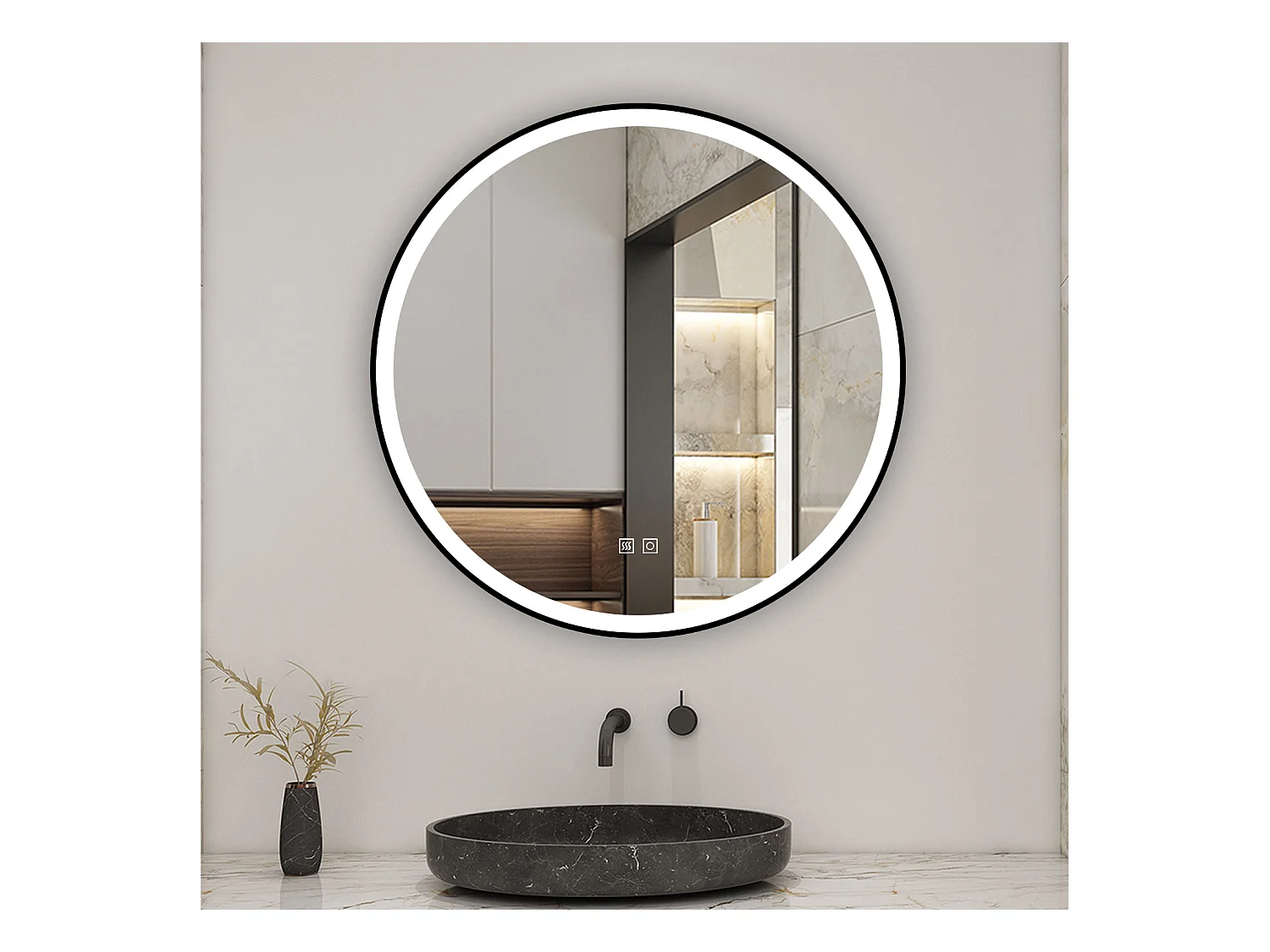 AICA Miroir lumineux 80cm rond, 3 couleurs + anti-buée + dimmable + mémoire, miroir salle de bain