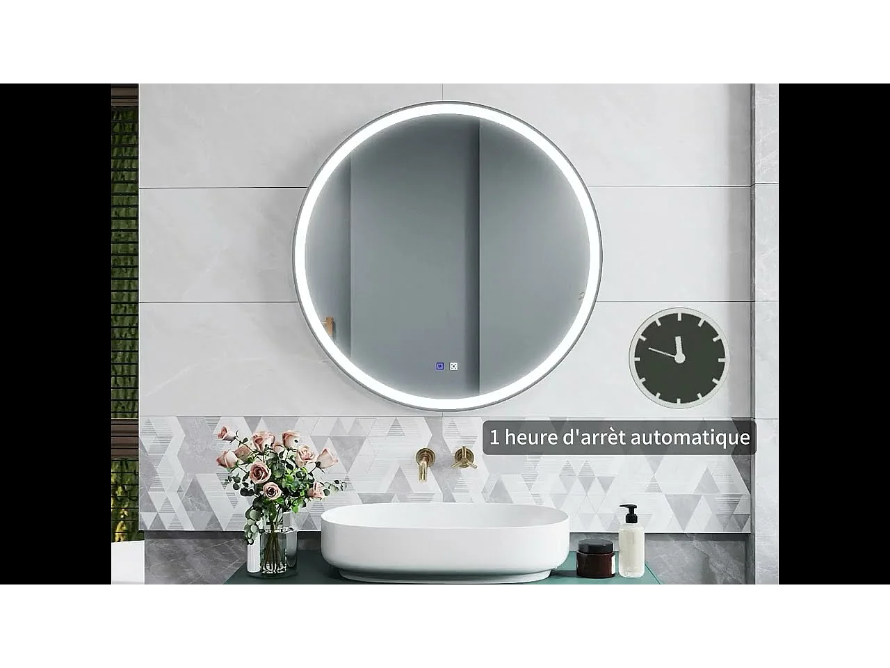 AICA Miroir lumineux 80cm rond, 3 couleurs + anti-buée + dimmable + mémoire, miroir salle de bain