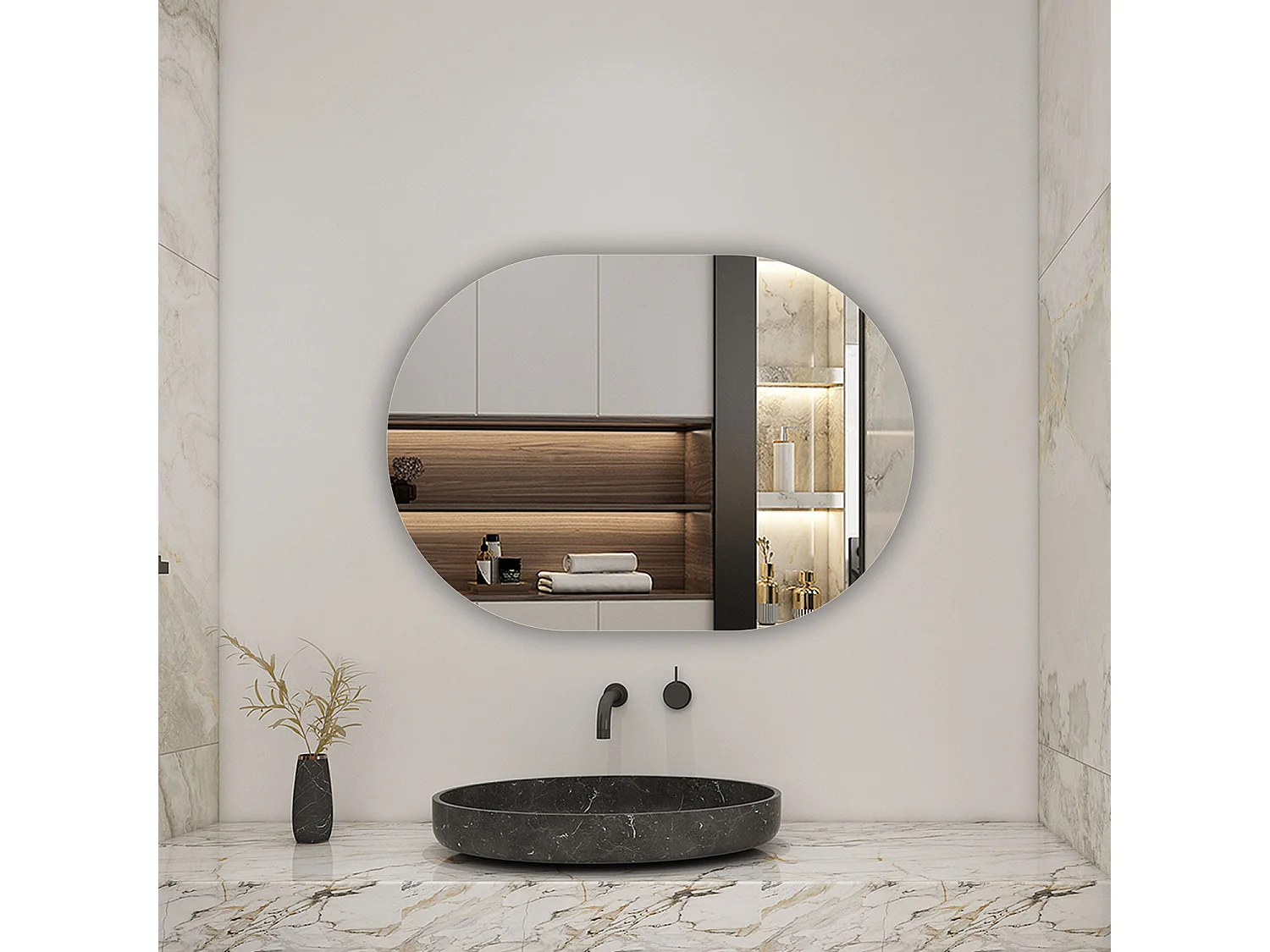 AICA Miroir non lumineux ovale 50 x 70cm, Mural Miroir salle de bain