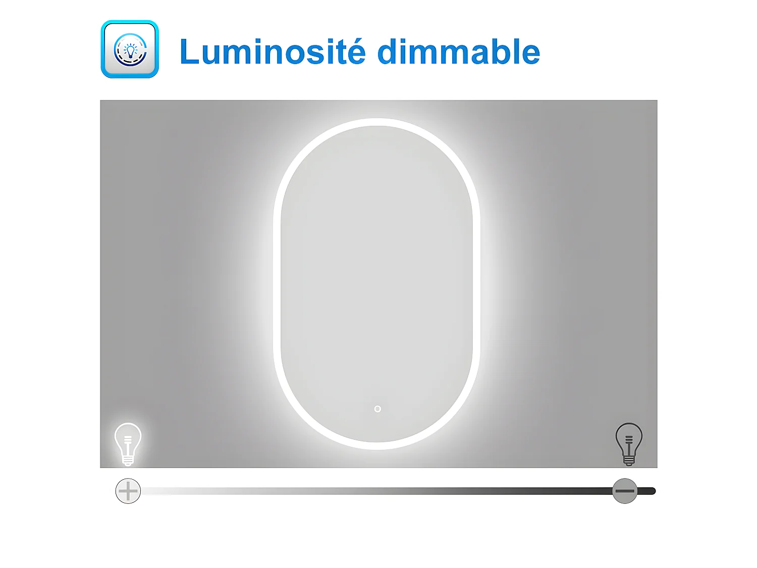 AICA LED Miroir lumineux ovale 60 x 80cm avec anti-buée + dimmable + mémoire, Miroir salle de bain