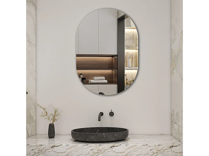 AICA Miroir non lumineux ovale 45 x 75cm, Mural Miroir salle de bain