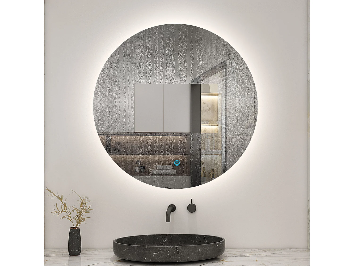 AICA LED Miroir lumineux rond 70cm anti-buée + dimmable + mémoire miroir salle de bain