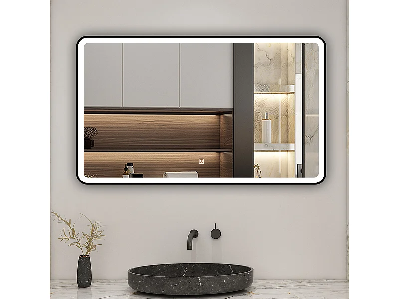 AICA Miroir lumineux 100x60cm 3 couleurs + anti-buée + dimmable + mémoire miroir salle de bain