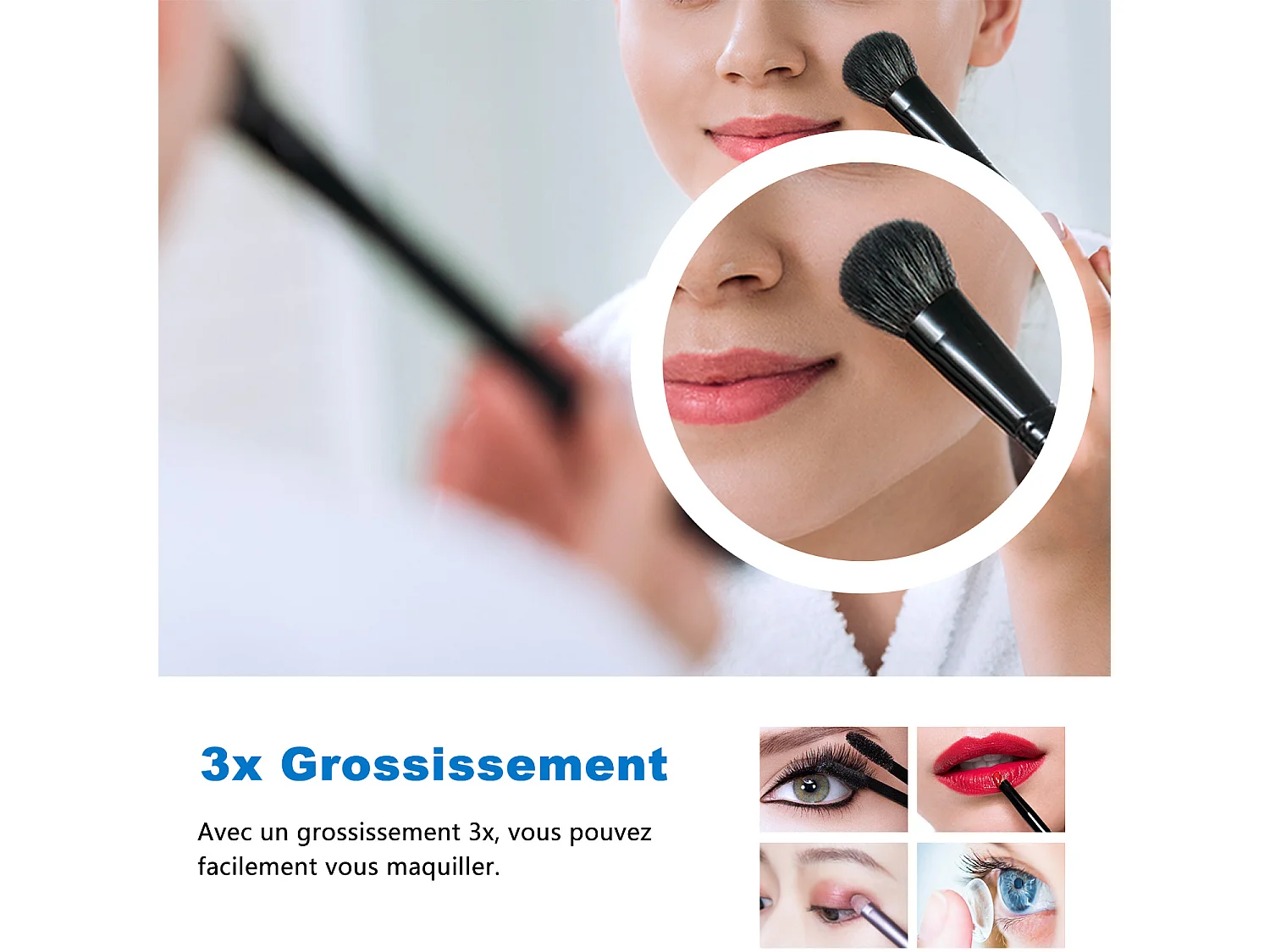 AICA LED Miroir lumineux loupe + tricolore + 3 couleurs + dimmable + anti-buée 160x80cm salle de bain mémoire,tactile