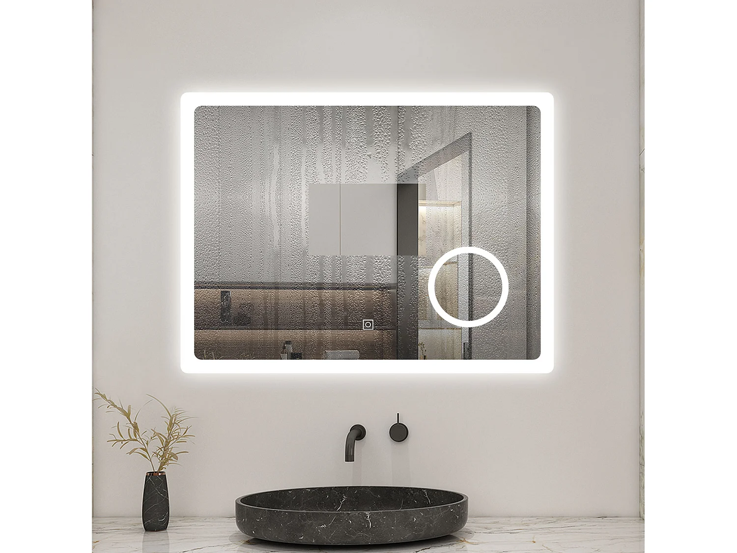 AICA LED Miroir lumineux loupe + tricolore + 3 couleurs + dimmable + anti-buée 80x60cm salle de bain mémoire,tactile