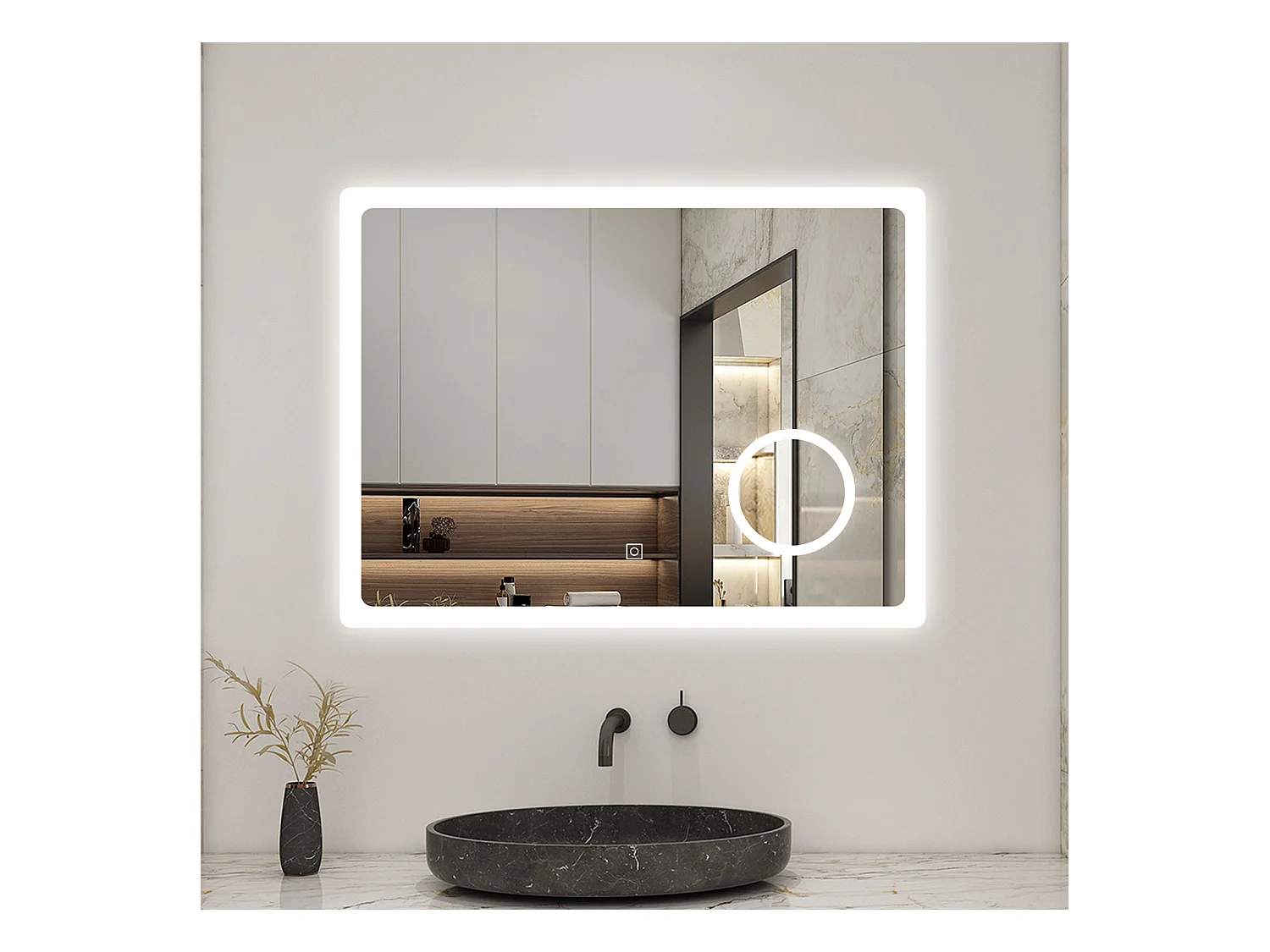 AICA LED Miroir lumineux loupe + tricolore + 3 couleurs + dimmable + anti-buée 80x60cm salle de bain mémoire,tactile
