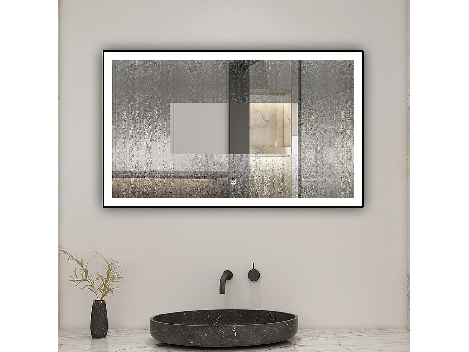 AICA Miroir lumineux 70x50cm 3 couleurs + dimmable + anti-buée + mémoire, miroir salle de bain LED