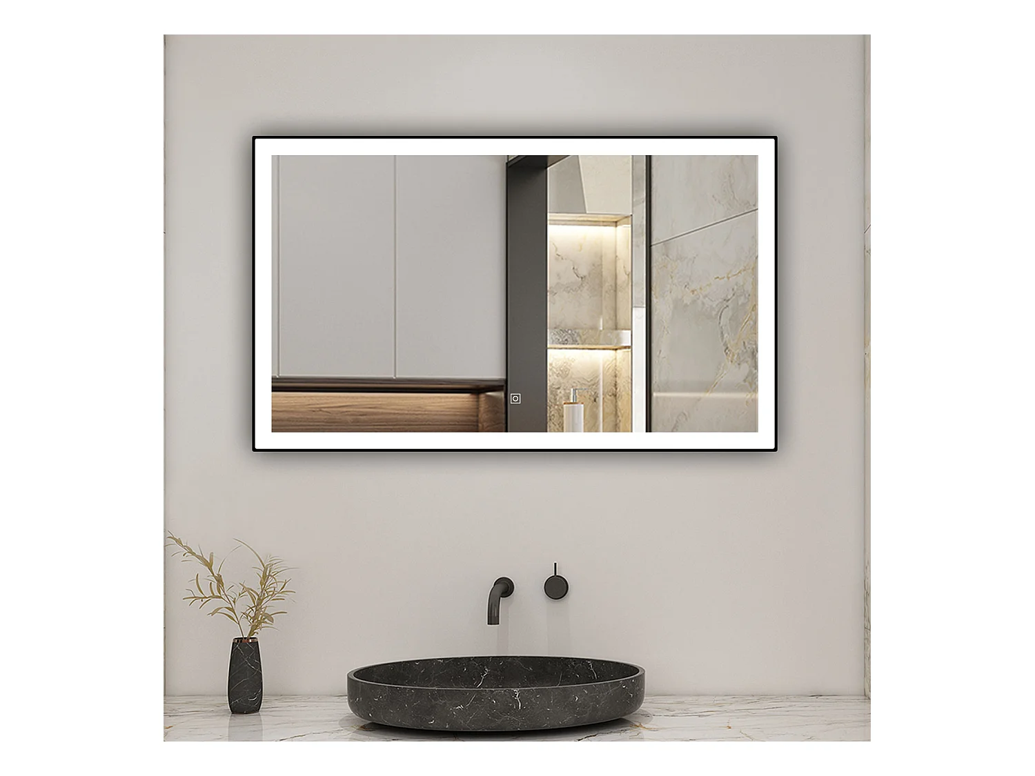 AICA Miroir lumineux 70x50cm 3 couleurs + dimmable + anti-buée + mémoire, miroir salle de bain LED