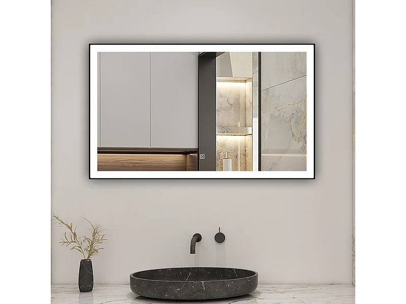 AICA Miroir lumineux 70x50cm 3 couleurs + dimmable + anti-buée + mémoire, miroir salle de bain LED