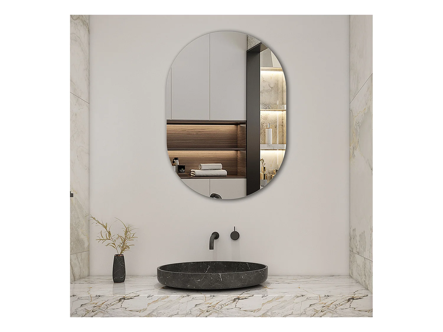 AICA Miroir non lumineux ovale 60 x 90cm, Mural Miroir salle de bain