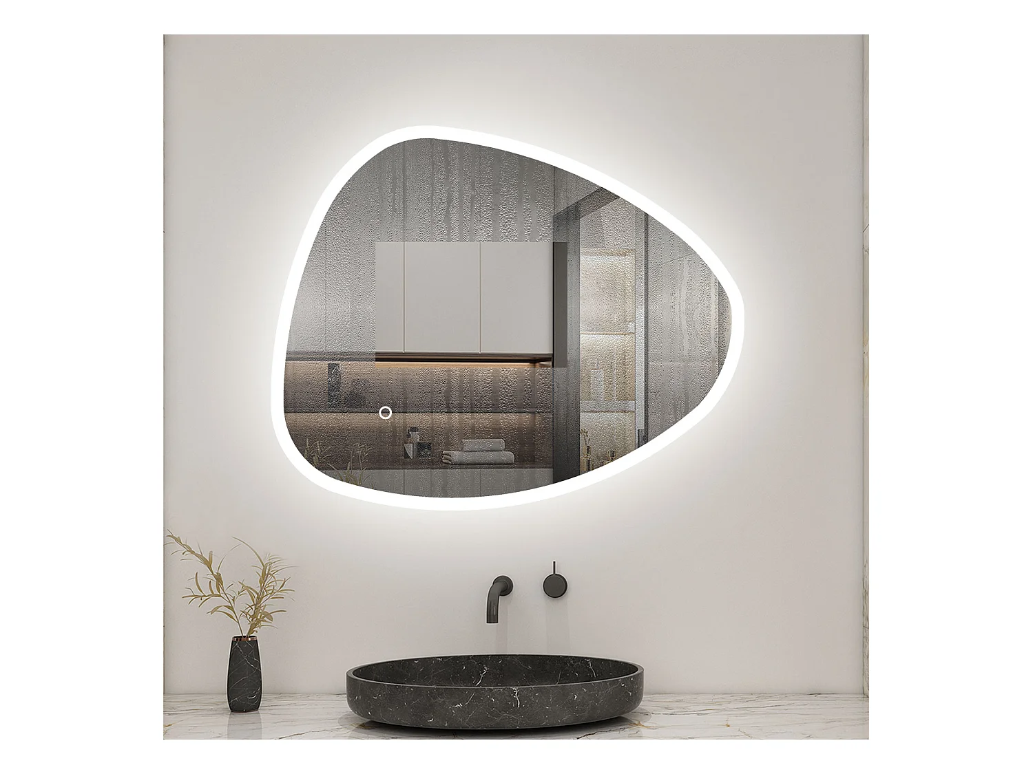 AICA LED Miroir lumineux 100 x 80cm avec anti-buée + 3 Couleurs + dimmable + mémoire, Miroir salle de bain