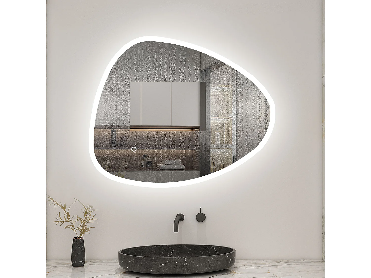 AICA LED Miroir lumineux 100 x 80cm avec anti-buée + 3 Couleurs + dimmable + mémoire, Miroir salle de bain