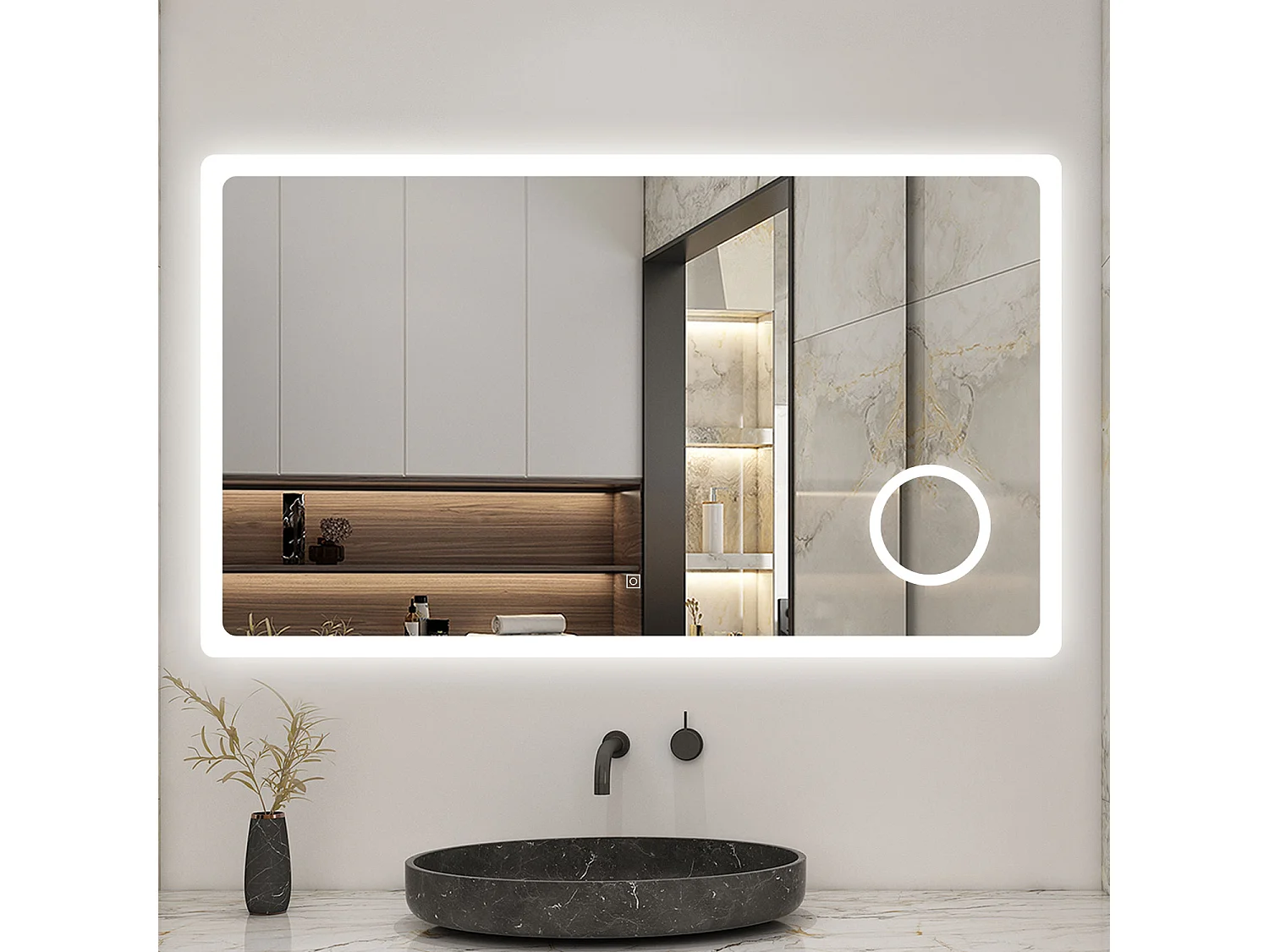 AICA LED Miroir lumineux loupe + tricolore + 3 couleurs + dimmable + anti-buée 120x70cm salle de bain mémoire,tactile
