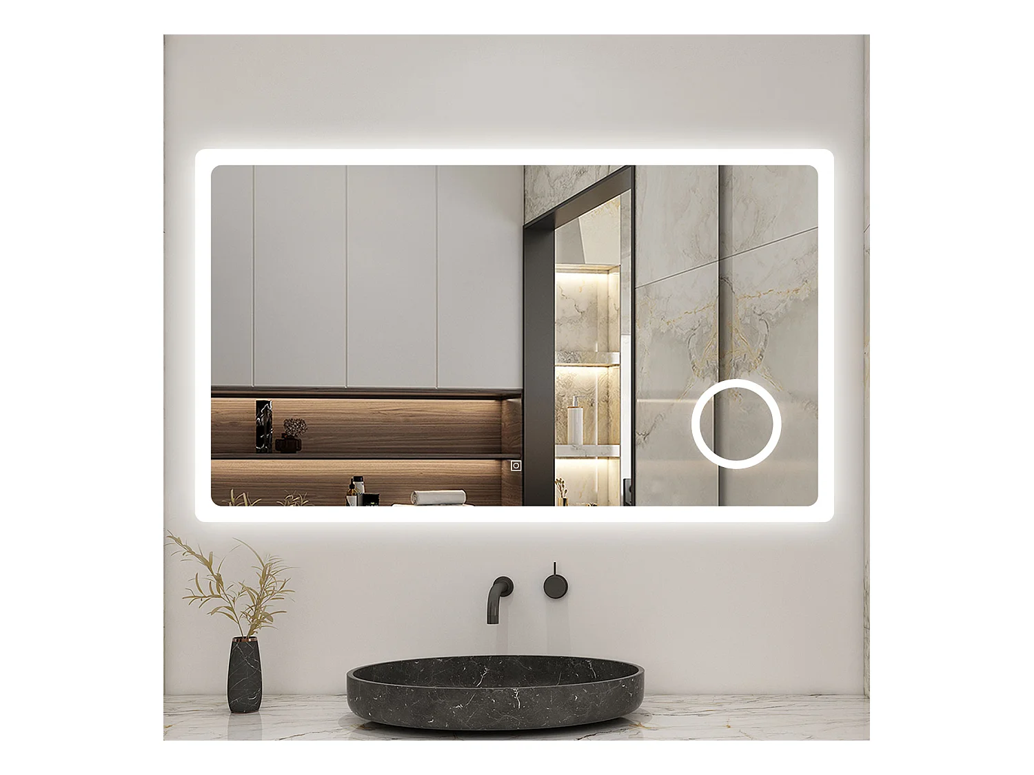 AICA LED Miroir lumineux loupe + tricolore + 3 couleurs + dimmable + anti-buée 120x70cm salle de bain mémoire,tactile