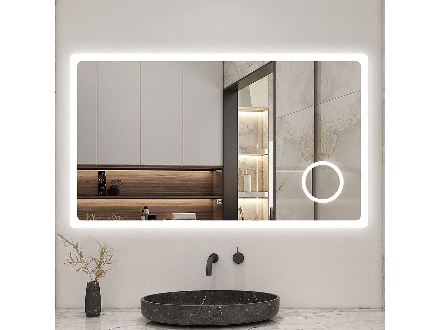 Miroir lumineux avec Bluetooth 120 x 70cm, miroir avec Horloge + 3