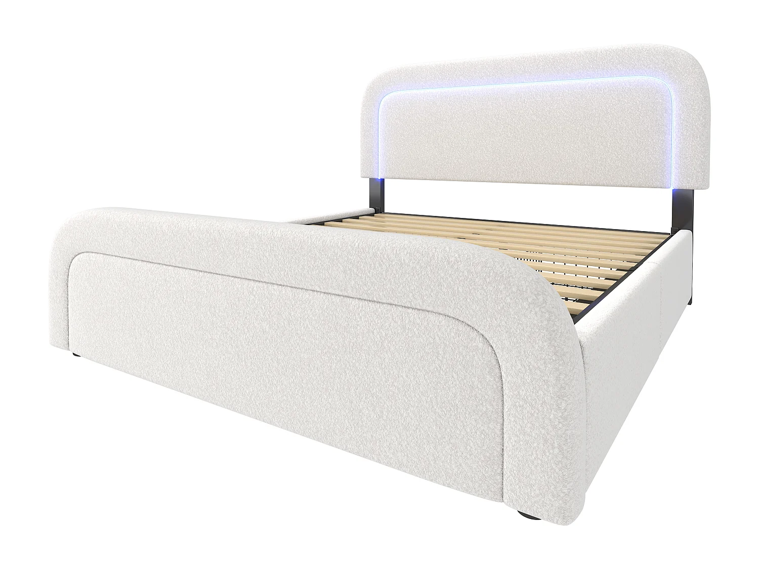 Sherpa gewatteerd tweepersoonsbed met 4 lades - 160x200cm - met LED en oplaadpoorten - Wit